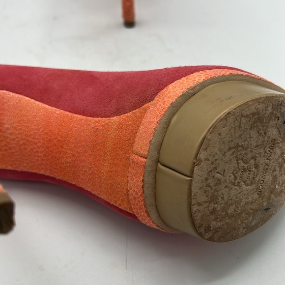 Brian Atwood Coral Suede and Orange Heels - Picture 6 of 9